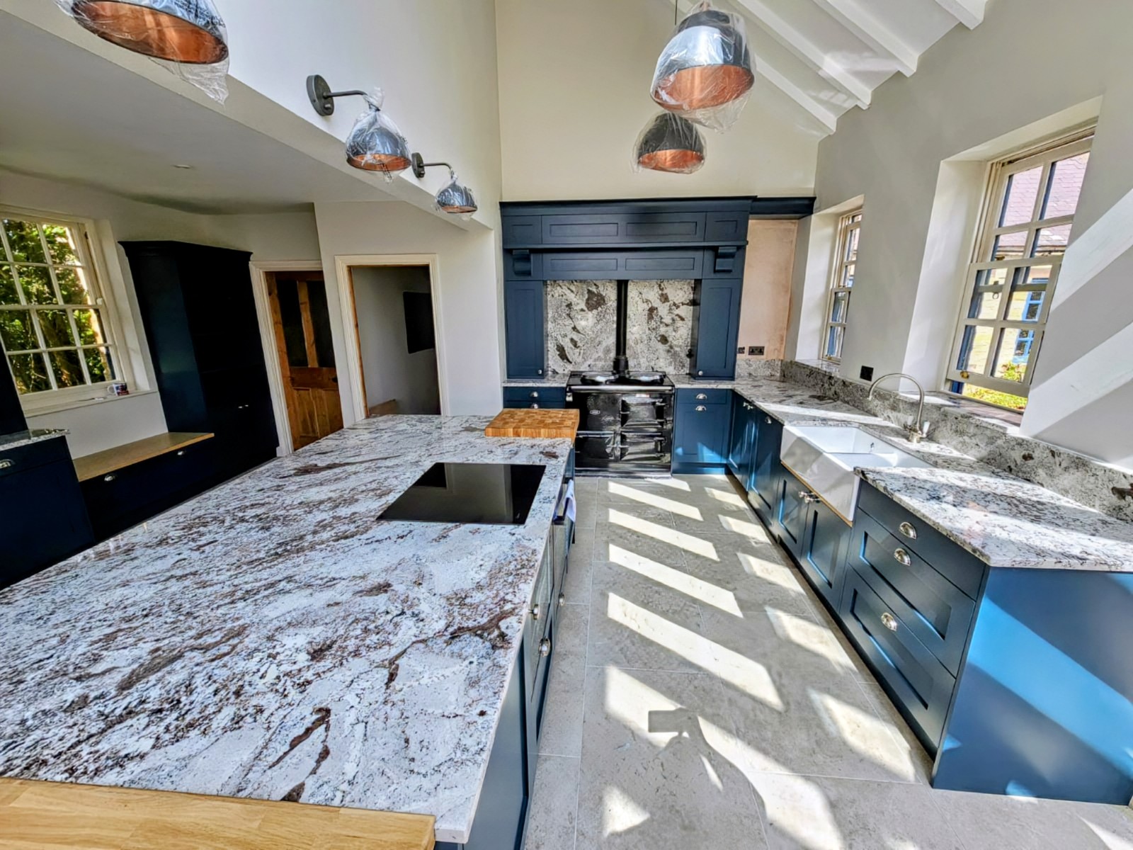 Polished black granite kitchen worktop