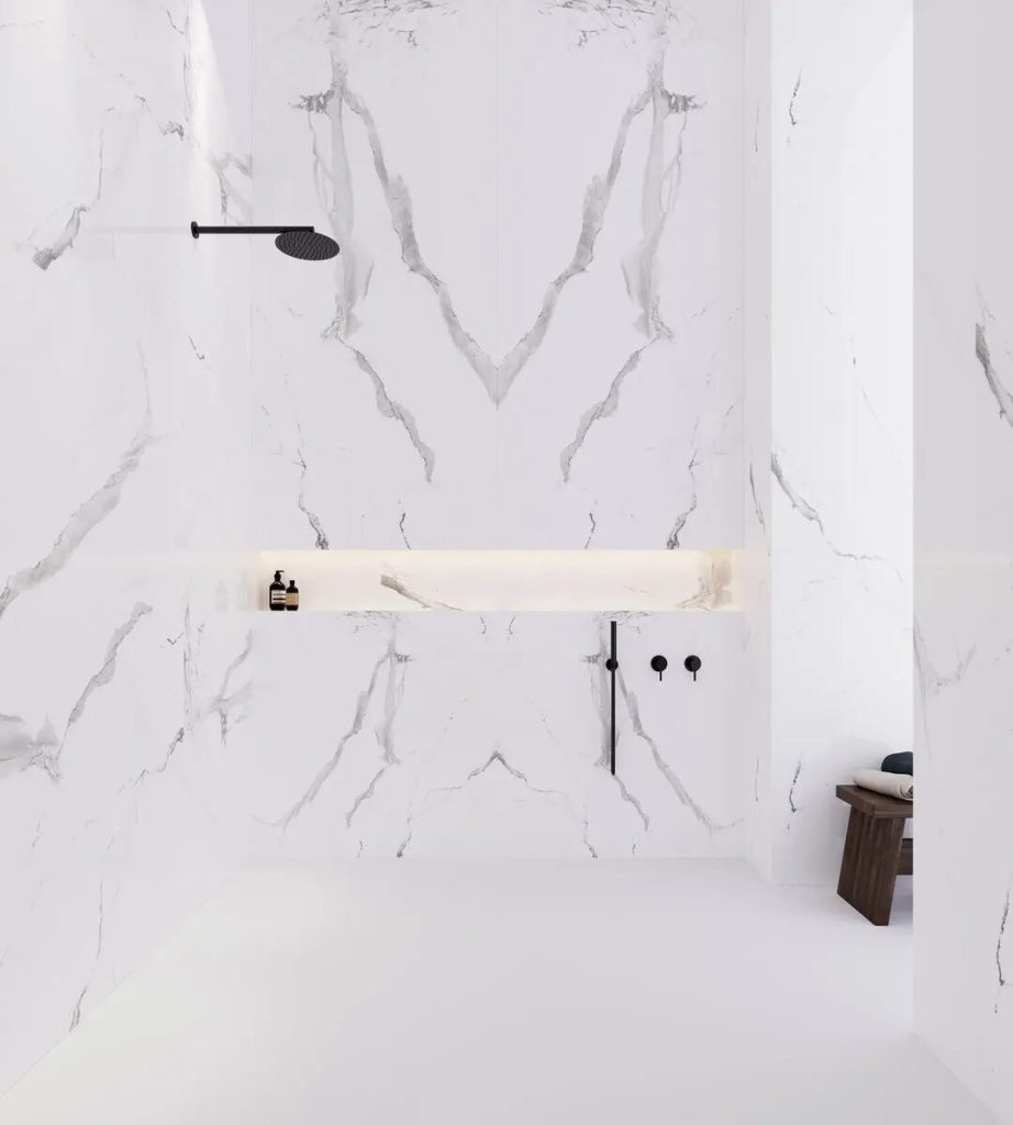Porcelain shower panel installation — Traditional Masonry